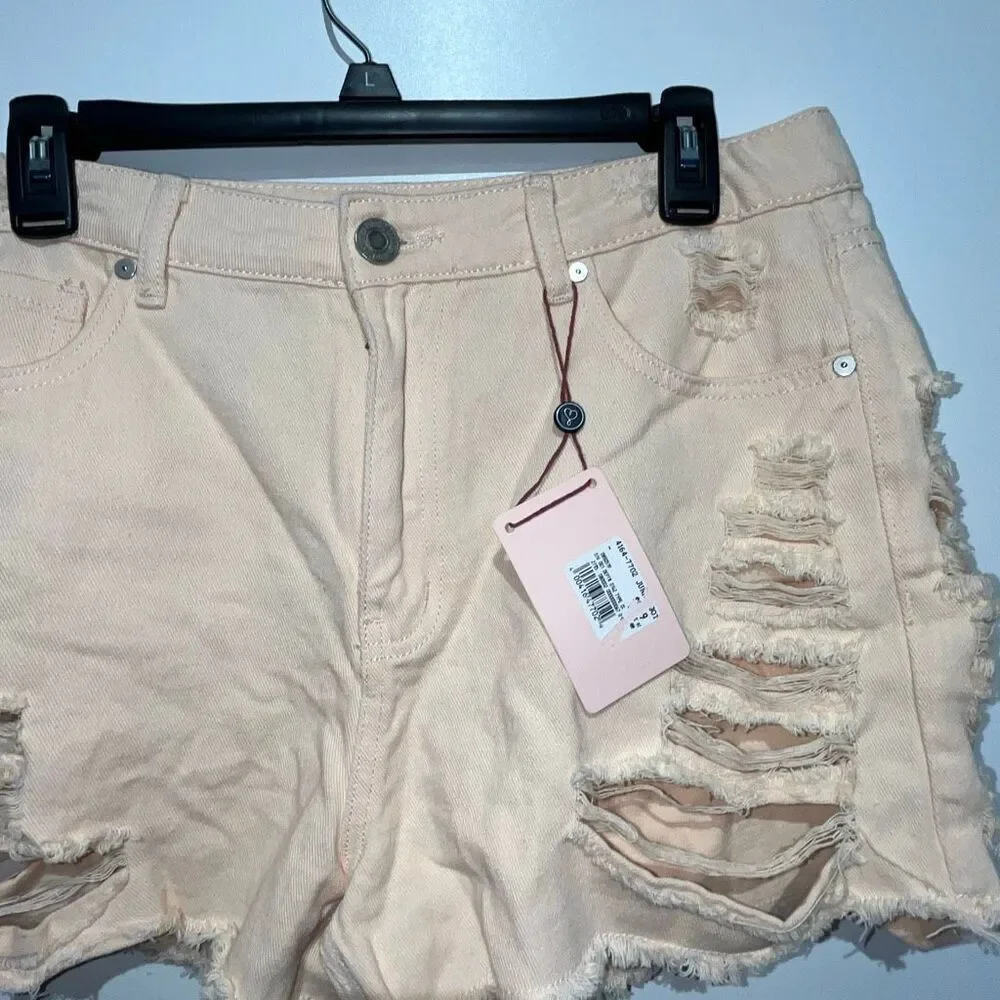 Denim Blvd Los Angeles Womens Light Pink Distressed Frayed Jean Shorts Large NWT